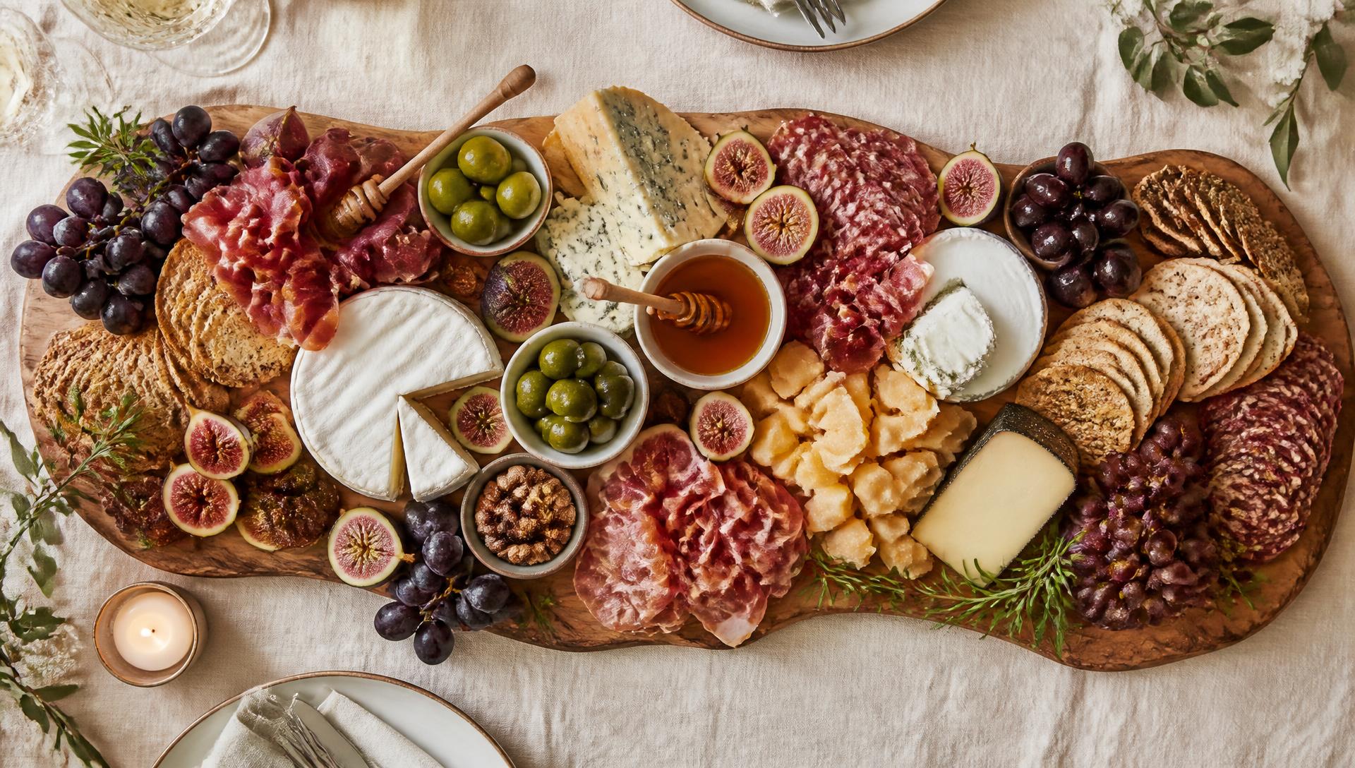 Luxurious grazing platter on a wooden serving board